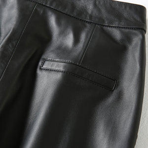 Women Cropped Leather Pants Loose Pencil Pants Solid Sheepskin Harem Pants 2022 New SY3987