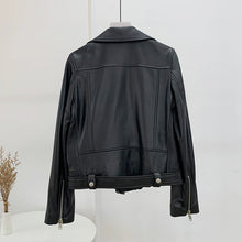 Load image into Gallery viewer, Women Genuine Leather Jackets Fashion Belt Motorcycle Jackets Biker Leather Coat For Lady 2022 Sheepskin FG4046