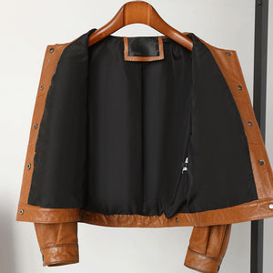 Lady Fashion Black Vegetable Tanned Leather Jackets Women Sheep Coat Vintage Motorcycle Jacket Spring Autumn Streetwear CL4019