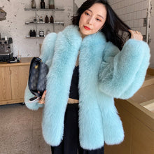 Load image into Gallery viewer, Ladies Fox Fur Coat 2022 New Long Sleeve Stand Collar Fluffy Fur Luxury Overcoat Mid Length Warm Winter 4918