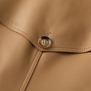 Genuine Sheepskin Leather Jacket Women Autumn Winter Trench Coat Mide Length Streetwear Leather Coat CL4873