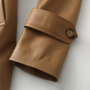 Genuine Sheepskin Leather Jacket Women Autumn Winter Trench Coat Mide Length Streetwear Leather Coat CL4873