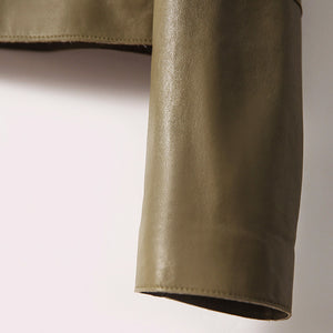Lady Oversize Leather Jackets Fashion Green Color Sheepskin Leather Coats Women Retro Clothes New Arrivals ZM4048