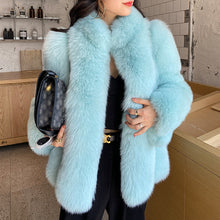 Load image into Gallery viewer, Ladies Fox Fur Coat 2022 New Long Sleeve Stand Collar Fluffy Fur Luxury Overcoat Mid Length Warm Winter 4918