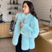 Load image into Gallery viewer, Ladies Fox Fur Coat 2022 New Long Sleeve Stand Collar Fluffy Fur Luxury Overcoat Mid Length Warm Winter 4918