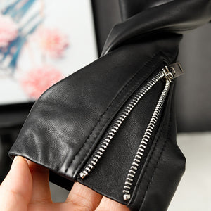 New Arrivals Genuine Leather Jackets 2022 Sheepskin Bomber Jackets Lady Short Jacket Black White Motorcycle CL4154