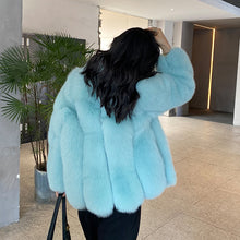 Load image into Gallery viewer, Ladies Fox Fur Coat 2022 New Long Sleeve Stand Collar Fluffy Fur Luxury Overcoat Mid Length Warm Winter 4918