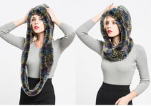 Load image into Gallery viewer, Real Rex Rabbit Fur Scarf Women Windproof Hat Luxury Multicolor Shawl