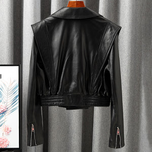 New Arrivals Genuine Leather Jackets 2022 Sheepskin Bomber Jackets Lady Short Jacket Black White Motorcycle CL4154