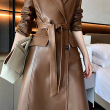 Load image into Gallery viewer, Women 2022 New Leather Trench Coats Lady Fashion Streetwear Genuine Leather Jacket Long Full Sleeve Female Clothing CL4872