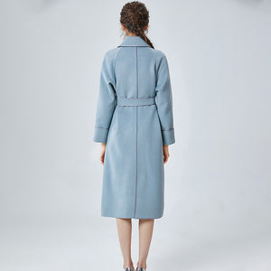 2022 New Women Wool Coats Cashmere Slim Solid Trench Long Coats Belt Winter 4827