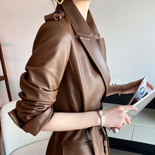 Load image into Gallery viewer, Women 2022 New Leather Trench Coats Lady Fashion Streetwear Genuine Leather Jacket Long Full Sleeve Female Clothing CL4872