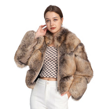 Load image into Gallery viewer, Golden Island Shadow Fox Fur Bomber Jacket with Zipper