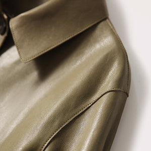 Lady Oversize Leather Jackets Fashion Green Color Sheepskin Leather Coats Women Retro Clothes New Arrivals ZM4048