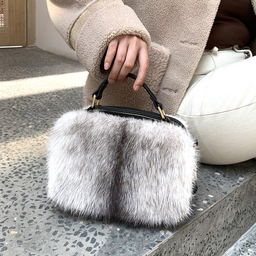 Genuine Mink Fur Single Shoulder Messenger Bag for Ladies Fashion Designer Bag 7997