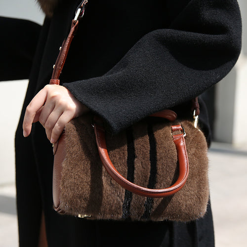 Women's Mink Fur Handbags  Genuine Leather Shoulder Bags 7990