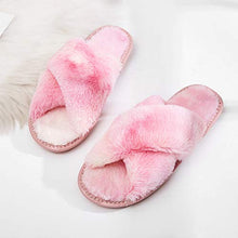 Load image into Gallery viewer, Women&#39;s Fuzzy Slippers Cross Band Soft House Slippers Indoor Outdoor Comfy Slides