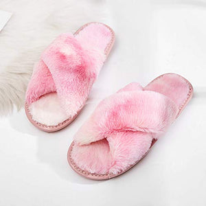 Women's Fuzzy Slippers Cross Band Soft House Slippers Indoor Outdoor Comfy Slides