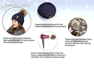 Womens Winter Beanie Hat Fur Pom Pom Beanie Knitted Hat Skull Caps