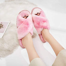 Load image into Gallery viewer, Women&#39;s Fuzzy Slippers Cross Band Soft House Slippers Indoor Outdoor Comfy Slides