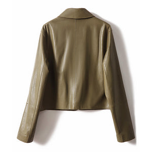 Lady Oversize Leather Jackets Fashion Green Color Sheepskin Leather Coats Women Retro Clothes New Arrivals ZM4048