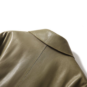 Lady Oversize Leather Jackets Fashion Green Color Sheepskin Leather Coats Women Retro Clothes New Arrivals ZM4048