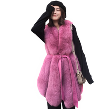 Load image into Gallery viewer, Women Real Fox Fur Vest Belt Luxury Fur Winter Waistcoat Rose Gilet