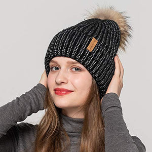 Womens Winter Beanie Hat Fur Pom Pom Beanie Knitted Hat Skull Caps
