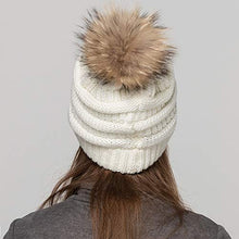 Load image into Gallery viewer, Women Winter Hat Large Raccoon Fur Pom Pom Beanie Hat Cream