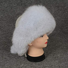 Load image into Gallery viewer, Winter Women Real Fox Fur Trapper Hat Russian Caps with Pompom Natural White