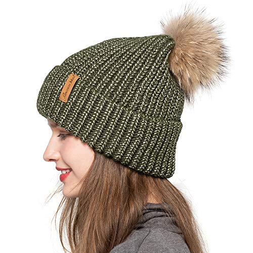 Womens Faux Fur Winter Warm Knitted Bobble Beanie Hat Pom Pom Ball