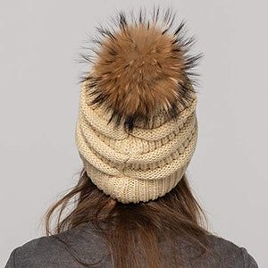 Women Winter Warm Hat Large Fur Pom Pom Beanie Hat