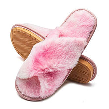 Load image into Gallery viewer, Women&#39;s Fuzzy Slippers Cross Band Soft House Slippers Indoor Outdoor Comfy Slides