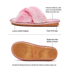 Load image into Gallery viewer, Women&#39;s Fuzzy Slippers Cross Band Soft House Slippers Indoor Outdoor Comfy Slides