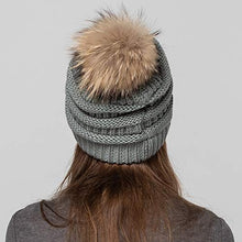 Load image into Gallery viewer, Women Winter Hat Large Raccoon Fur Pom Pom Beanie Hat Knitted Skull Caps Grey
