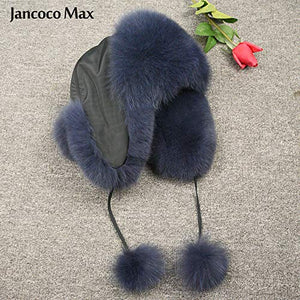Women Winter Fur Trapper Hat Thick Warm Pom Pom Windproof  Hat