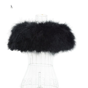 Womens Ostrich Feather Fur Bolero Shrug Poncho Wedding Bridal Stole