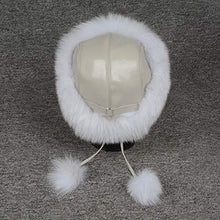 Load image into Gallery viewer, Winter Women Real Fox Fur Trapper Hat Russian Caps with Pompom Natural White