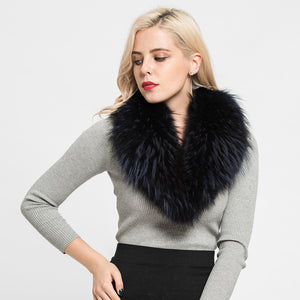 Real Raccoon Fur Collar Women's Magnetic Shawl Navy Neckwear