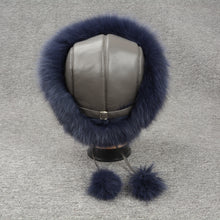 Load image into Gallery viewer, Winter Women Real Fox Fur Bomber Hats Navy Luxury Caps