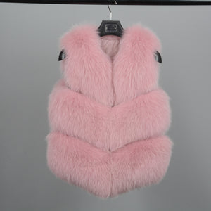 Women Real Fox Fur Vests Winter Fur Lady Pink Fur Gilet 3 Rows Waistcoat