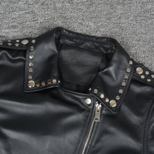 Load image into Gallery viewer, Genuine Sheepskin Leather Jackets Women Fashion Zipper Coat Black Rivet Short Jacket
