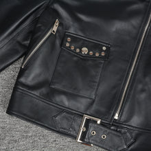 Load image into Gallery viewer, Genuine Sheepskin Leather Jackets Women Fashion Zipper Coat Black Rivet Short Jacket
