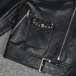 Genuine Sheepskin Leather Jackets Women Fashion Zipper Coat Black Rivet Short Jacket