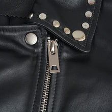 Load image into Gallery viewer, Genuine Sheepskin Leather Jackets Women Fashion Zipper Coat Black Rivet Short Jacket