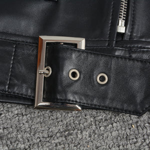 Genuine Sheepskin Leather Jackets Women Fashion Zipper Coat Black Rivet Short Jacket
