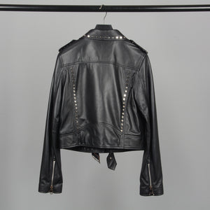 Genuine Sheepskin Leather Jackets Women Fashion Zipper Coat Black Rivet Short Jacket