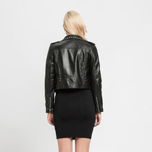 Load image into Gallery viewer, Genuine Sheepskin Leather Jackets Women Fashion Zipper Coat Black Rivet Short Jacket