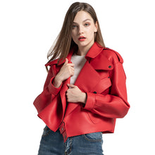 Load image into Gallery viewer, Lady Real Sheepskin Leather Jackets Genuine Leather Coat Red Jackets