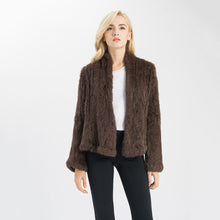 Load image into Gallery viewer, Women&#39;s Thick Knitted Real Rabbit Fur Jacket Warm Coat Coffee